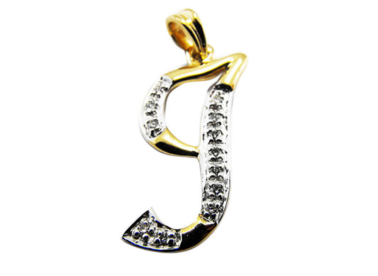 9k YG Diamond Script Letter Pendant I with 10D=0.04ct 15mm