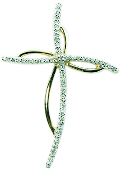 9k YG Diamond Cross Pendant 60D=0.18ct Claw Set . Meas. 34mm x 24mm
