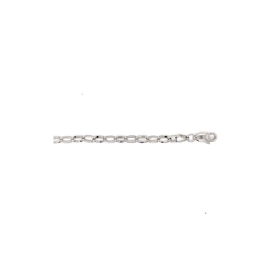 9k WG Solid Oval Belcher Bracelet with 4.0mm x 7.8mm link 55cm . Approx 19.0g