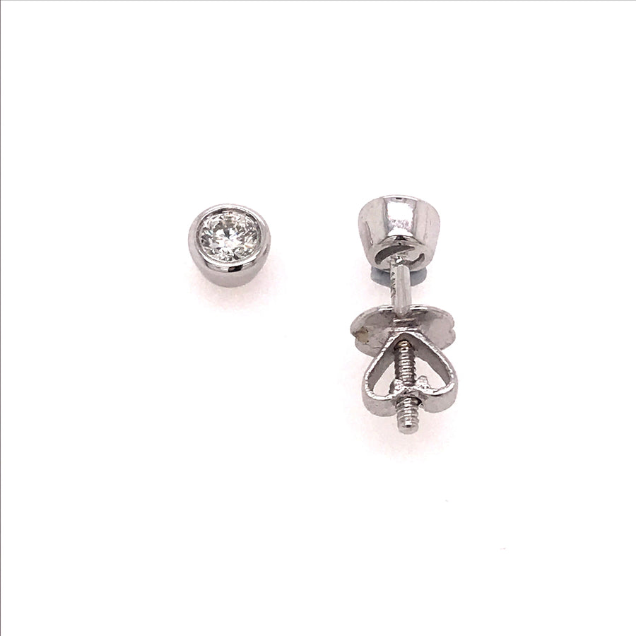 18k WG Diamond Stud Earrings 2D=0.15ct Bezel Set 3.8mm Wide