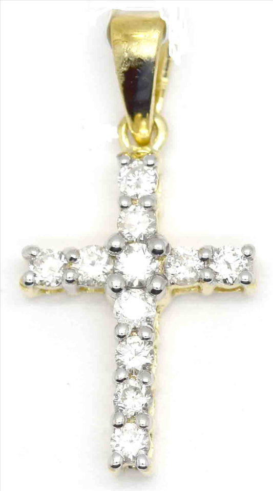 9k YG Diamond Cross Pendant 11D=0.25ct. 14x10mm