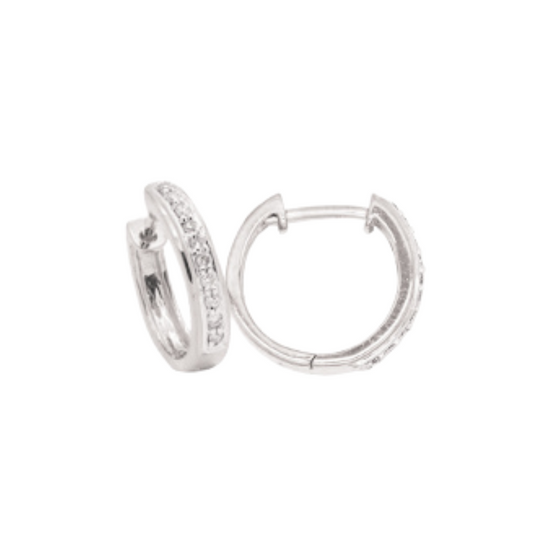 9k WG Diamond Round Huggie Earrings, 2.3mm Wide