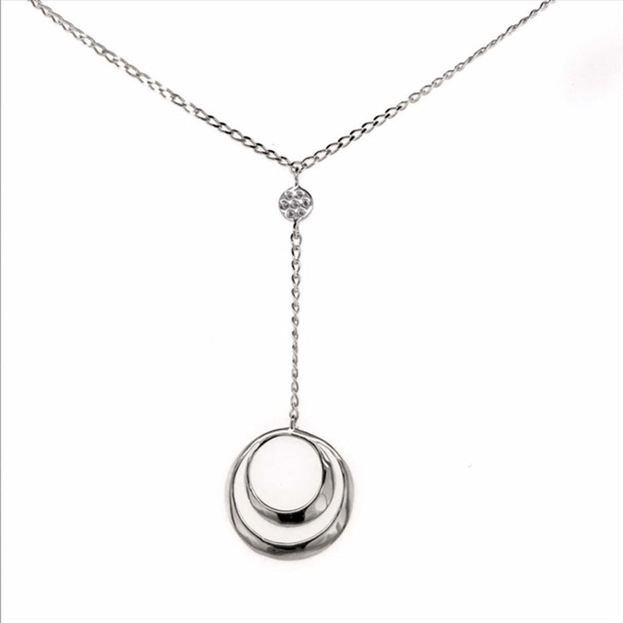 9k WG Drop Circle Diamond Pendant 7D=0.03ct with Oval Link Chain 45cm O-Ring at 43cm & 44cm 1mm Wide . Meas. 13mm