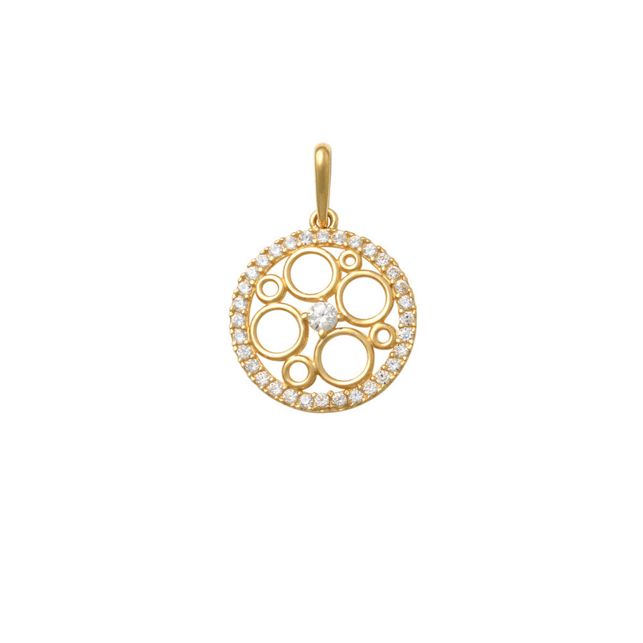 18k YG Circle Pendant set with CZ's 12mm