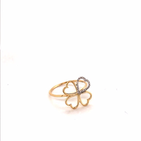 9k YG Diamond 4 Leaf Clover Ring 22D=0.05ct