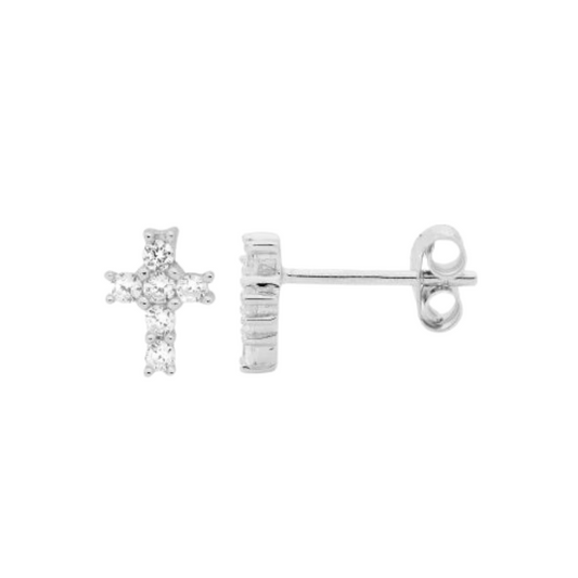 9k WG CZ Cross Stud Earrings 7x6mm