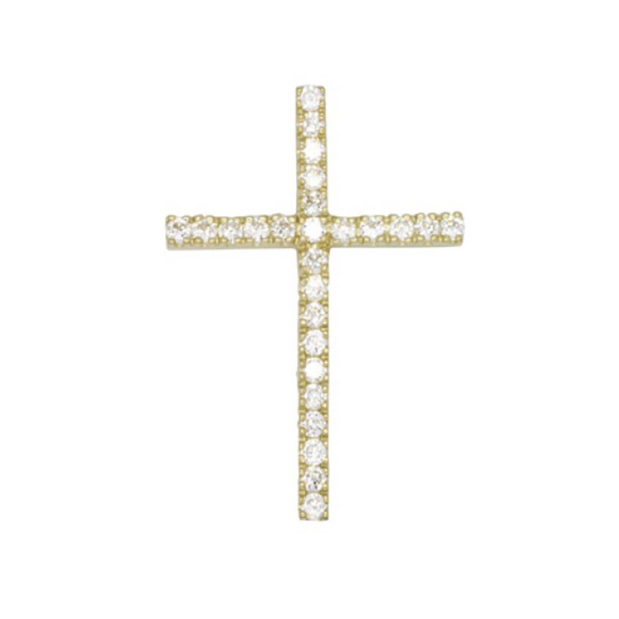 9k YG Solid CZ Cross Pendant with 26 CZ's . 30mm x 20mm