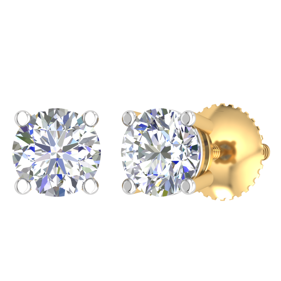 18k YG Lab Diamond 4 Claw Stud Earrings 2D=2ct Premium E-F / VS. Screw Back Butterfly