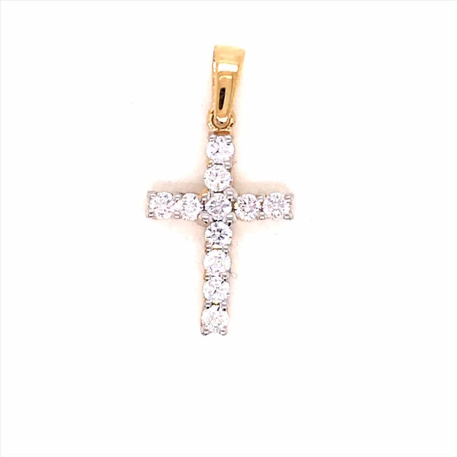 18k YG Cross Pendant set with CZ's 17mm x 13mm
