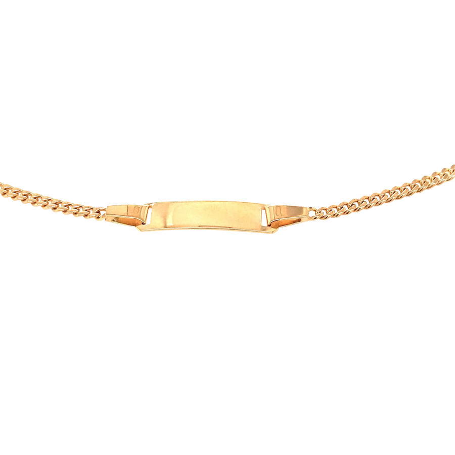 9k YG Italian Solid Flat Curb ID Bracelet 2.3mm wide 19cm . O-Ring at 17cm Approx 2.35g