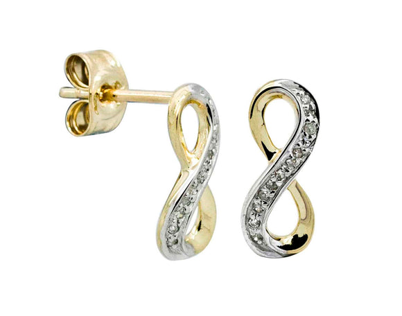 9k YG Diamond Infinity Heart Stud Earrings 12x5mm
