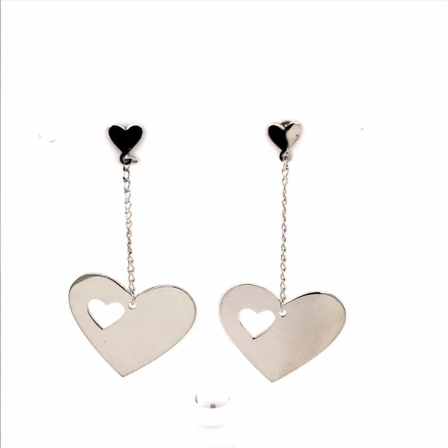 9k WG Diamond Drop Heart Studs Earrings Meas. 16mm with a 40mm Drop.