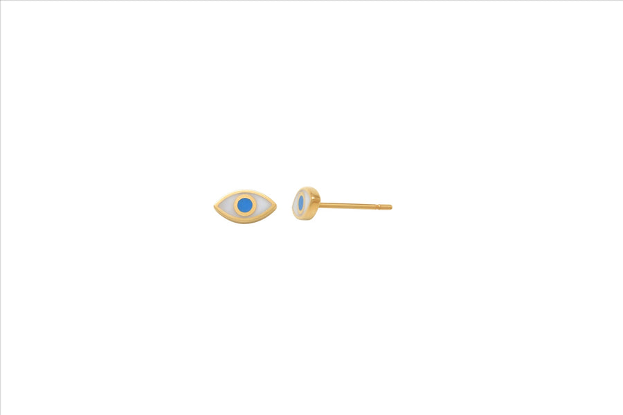 9k YG Enamel Eye Stud Earrings 7x4mm