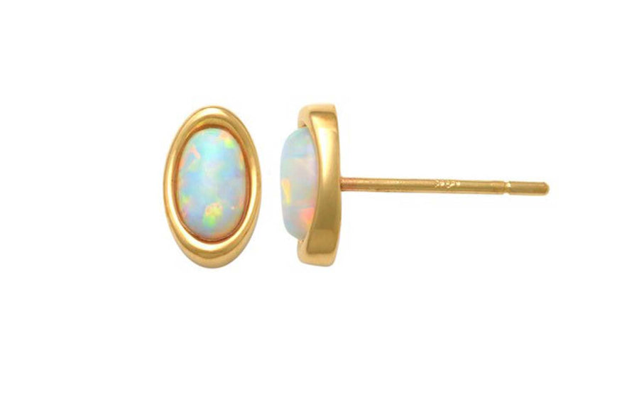 9k YG Reconstituted Opal Stud Earrings 7x4.3mm