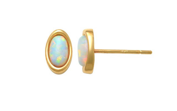 9k YG Opal Stud Earrings 7x4.3mm