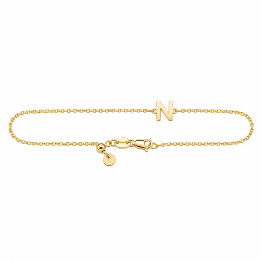 9k YG Letter N Trace Bracelet (1.1mm)