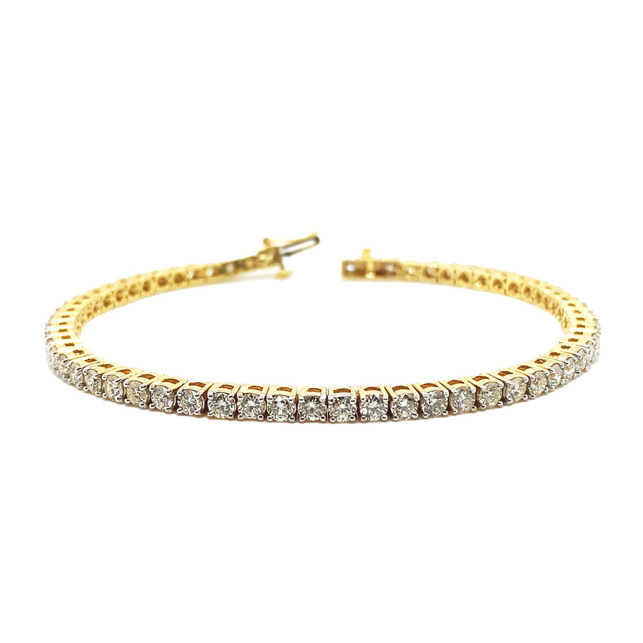 18k YG Solid Diamond Tennis Bracelet 2.9mm wide 18.5cm. 61D=5.04ct, weight 15.6g