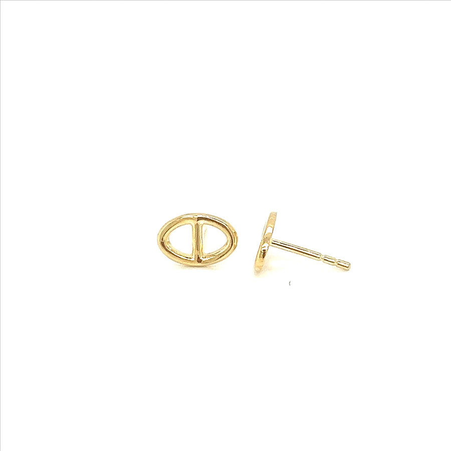 9k YG Oval Bar Stud Earrings 10x6mm