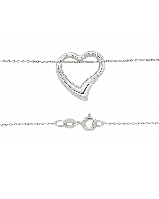 9KBLW027 Italian Oval Link chain 0.9mm wide, 50cm with WG Hollow Floating Heart
