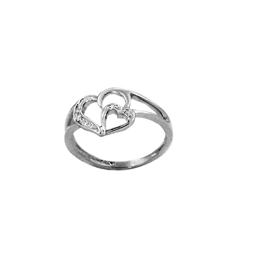 9k WG Double Heart Ring 4D=0.03ct