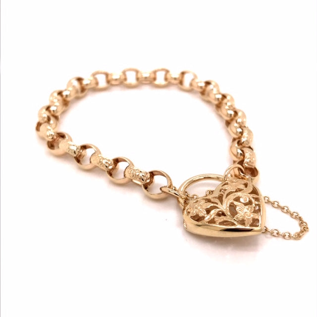 9k YG Solid Belcher (every second link engraved) 6mm Bracelet 19cm.
