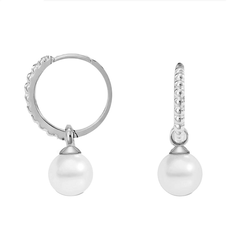 9k WG Drop Pearl Round Huggie Earrings 8mm Diameter (5.5mm Pearl)