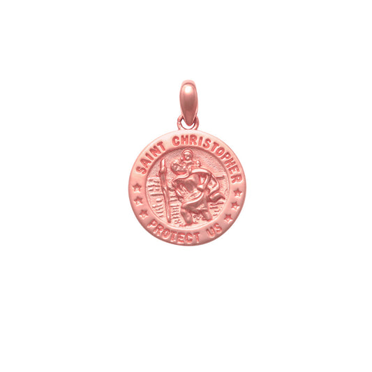 9k RG Solid Round St Christopher Medallion Pendant 15mm