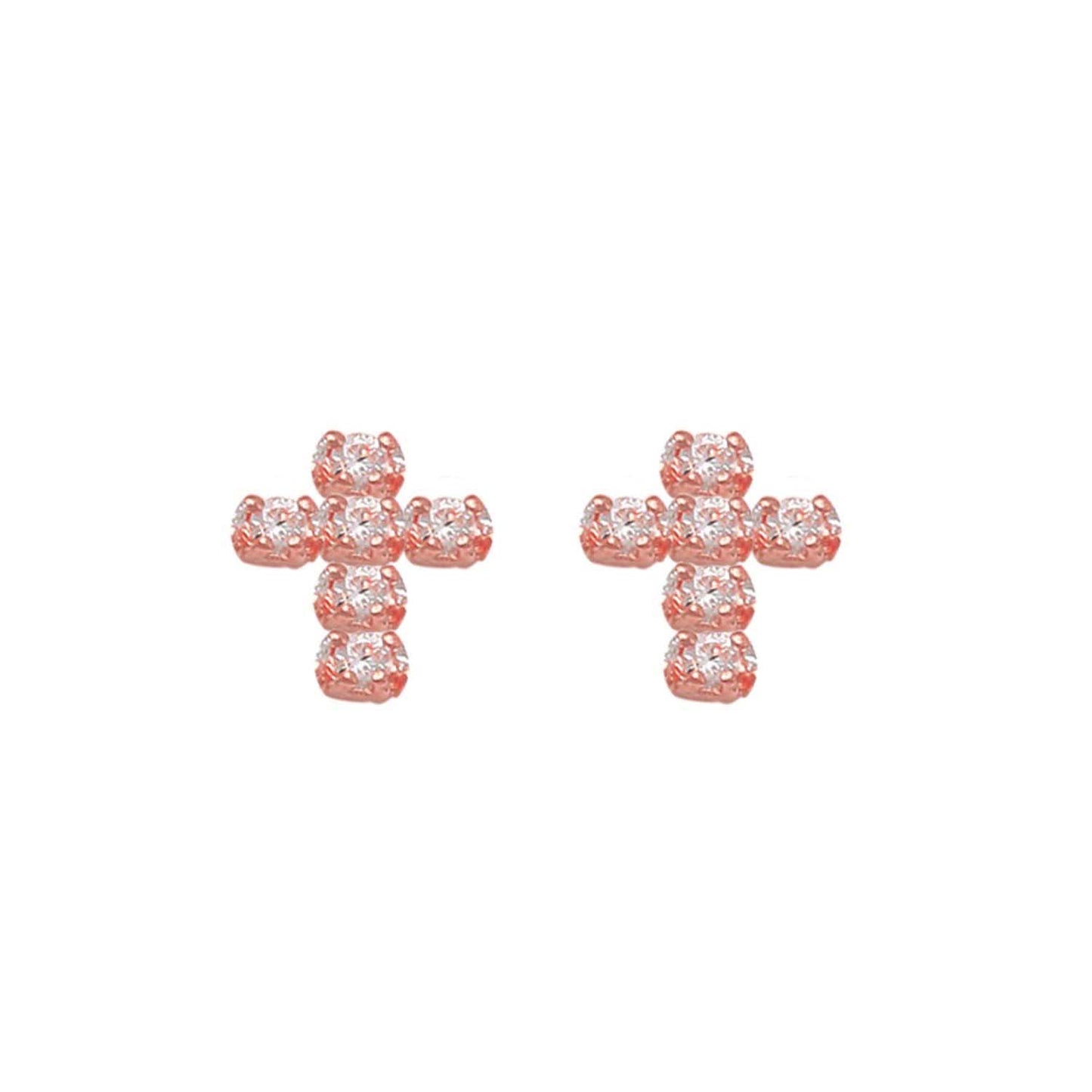 9k RG CZ Cross Stud Earrings 7x6mm