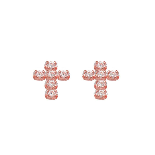 9k RG CZ Cross Stud Earrings 7x6mm