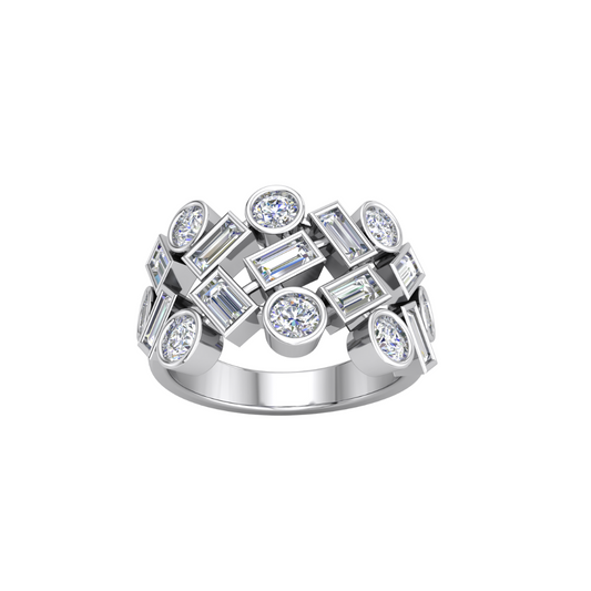 Platinum Bezel-Set Baguette and Brilliant Diamond Dress Ring. 17D= 2.16ct. Size R