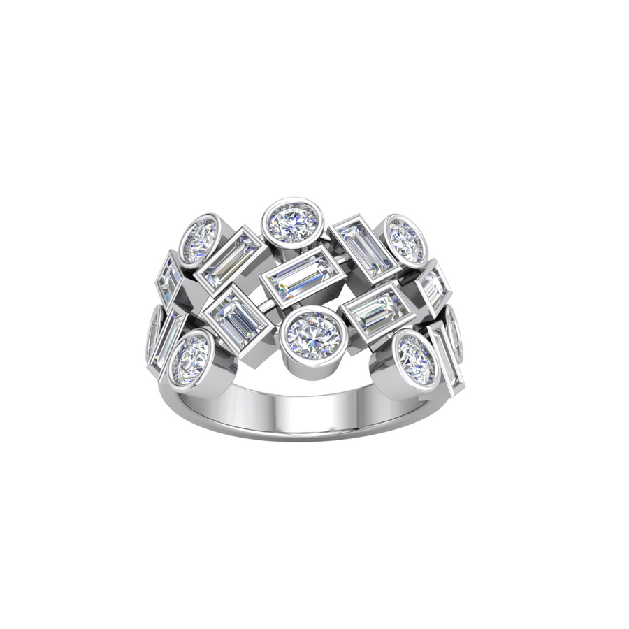 Platinum Bezel-Set Baguette and Brilliant Diamond Dress Ring. 17D= 2.16ct. Size R