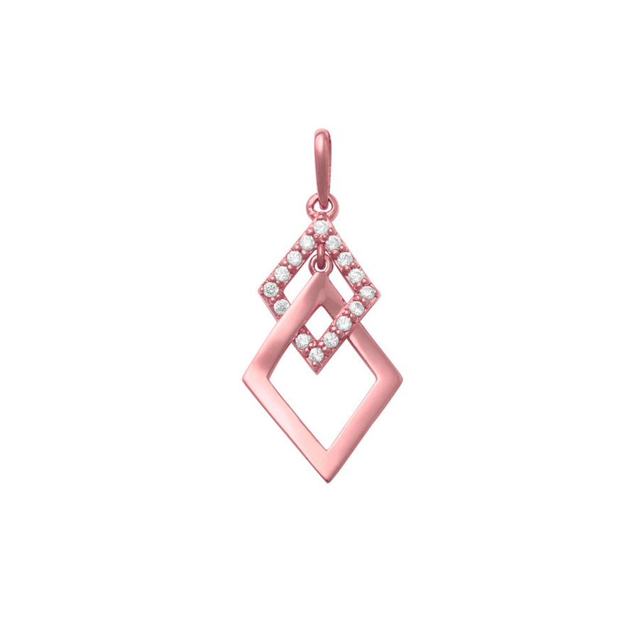 9k RG Double Diamond Shape Pendant set with CZ's 19mm x 11mm