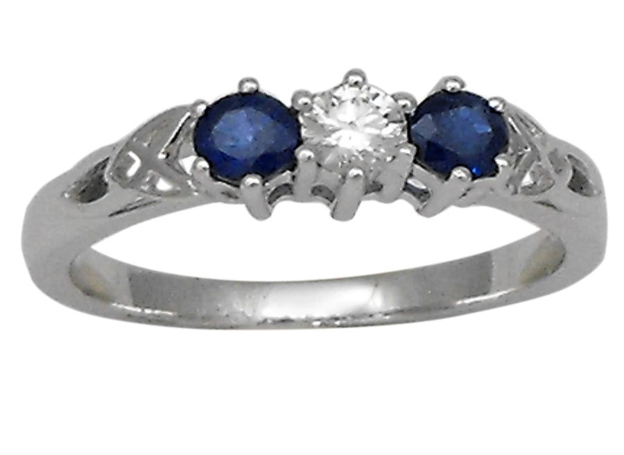 18k WG Dress ring  set with 2 Sapphire=0.50ct & 1D=0.19ct  Size M.