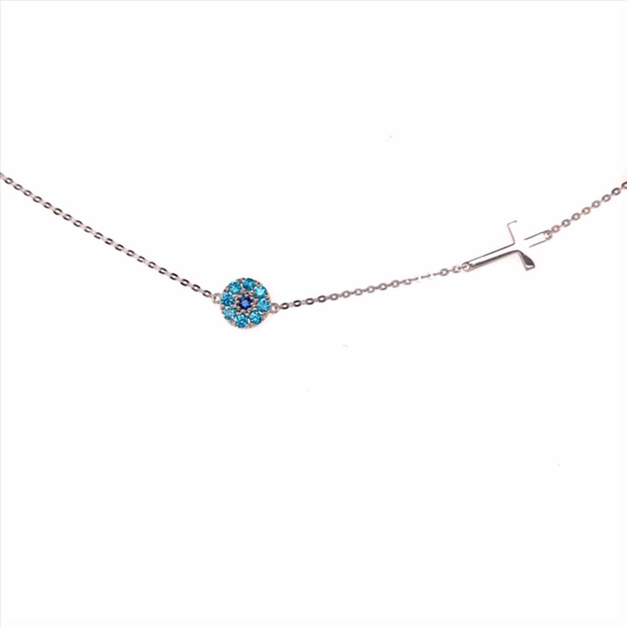 9k WG CZ Circle & Cross Pendant with Oval Link Chain 45cm with O-Ring at 42cm