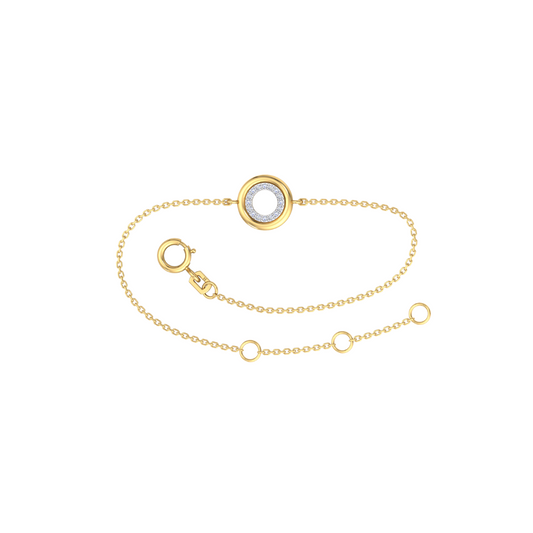 9k YG Oval Link Bracelet 1mm Wide 19cm O-Ring at 17cm & 18cm . With Circle 16D=0.05ct Meas. 8.3mm