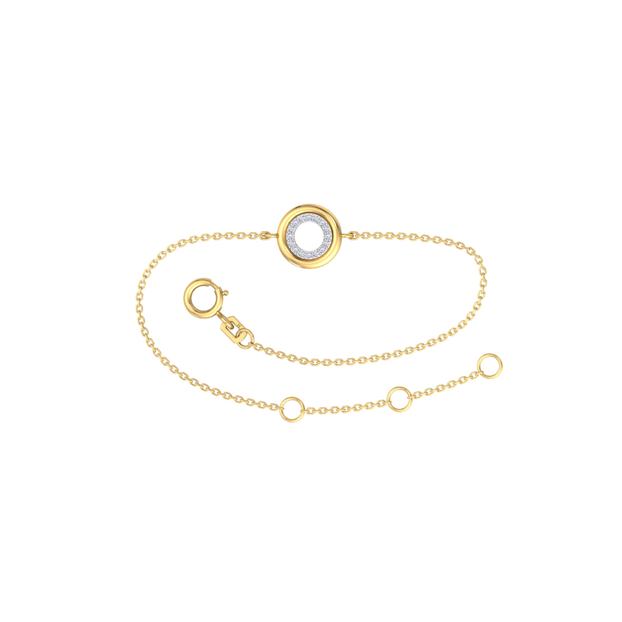 9k YG Oval Link Bracelet 1mm Wide 19cm O-Ring at 17cm & 18cm . With Circle 16D=0.05ct Meas. 8.3mm