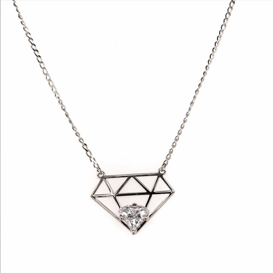 9k WG Diamond Symbol & CZ Pendant with Oval Link Chain 45cm O-Ring at 43cm & 44cm 1mm Wide . Meas. 12x16mm