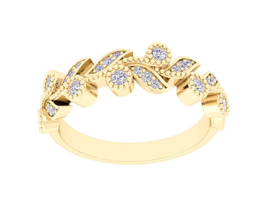 "Lucy" 9k YG Diamond Flower Band Ring. 28D=0.22ct. Size M