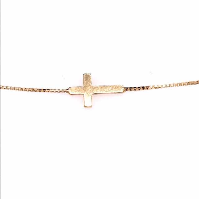 9k YG Italian Solid Box with Cross Chain 0.7mm wide 45cm . Incl 2cm adjustable links Approx 1.7g