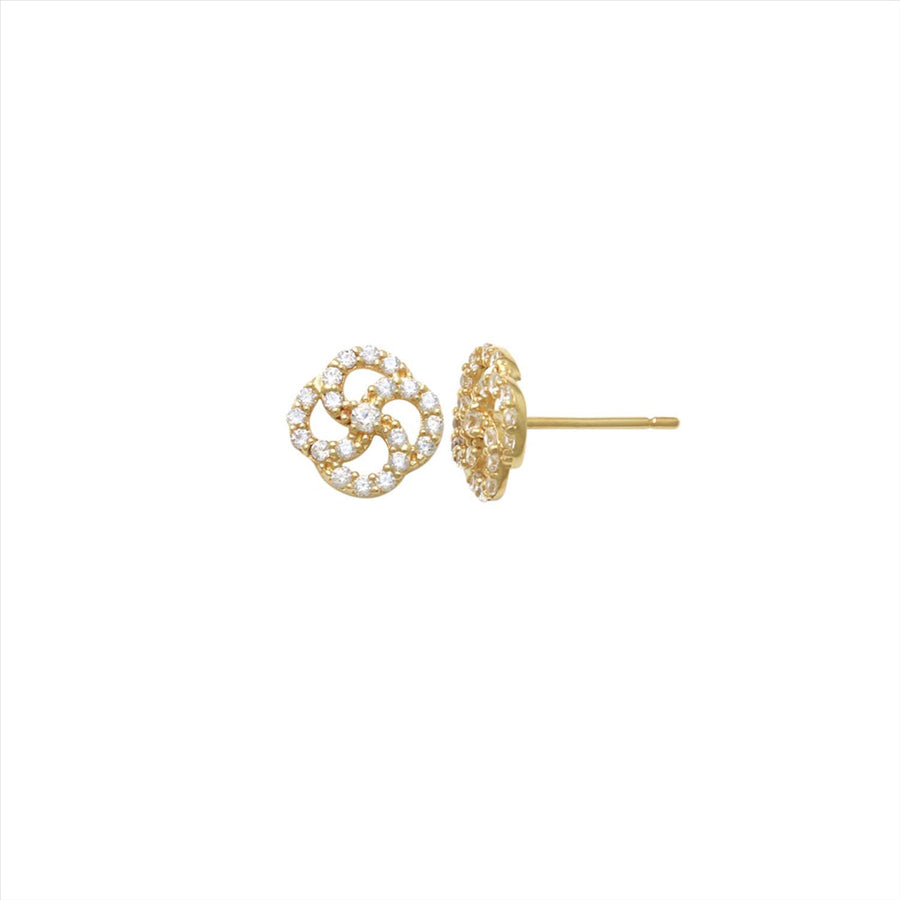 9k YG CZ Flower Stud Earrings 7.5mm