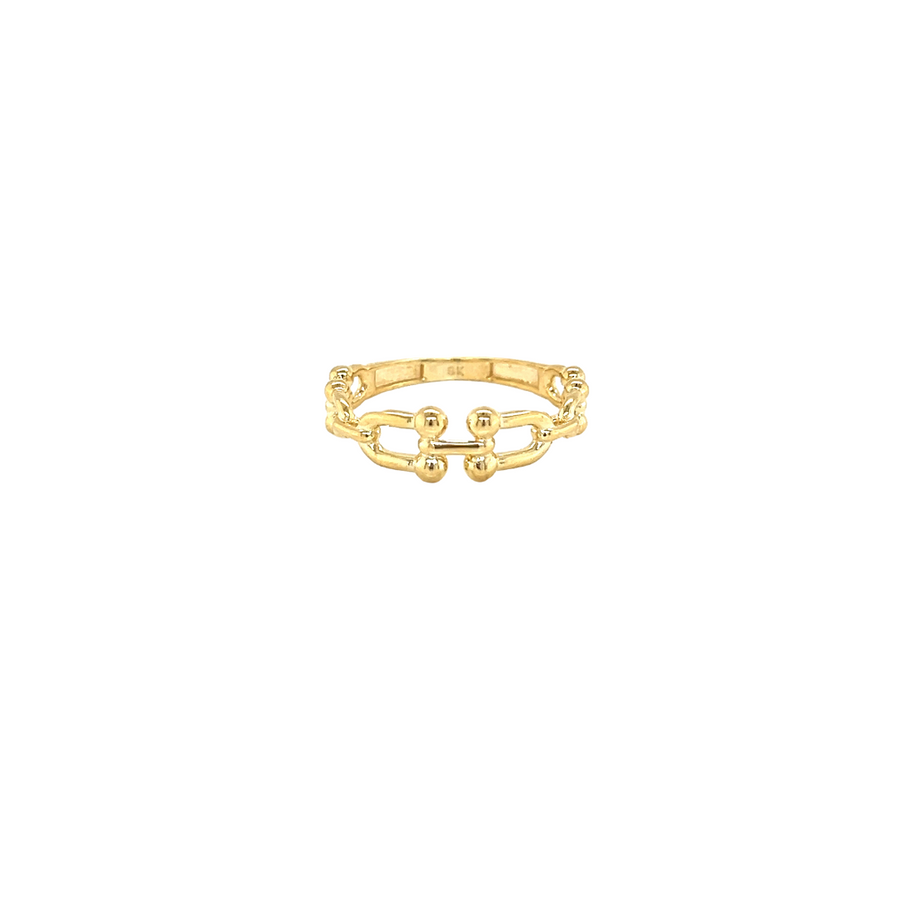 9k YG Chain-Link Ring with Gold Balls 6mm. Size L