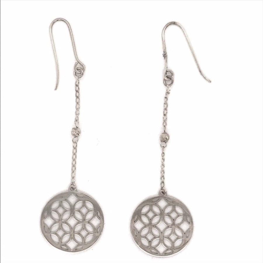 9k WG Diamond Drop Circle & Facet Balls Shepherd Hook Earrings Meas. 15mm