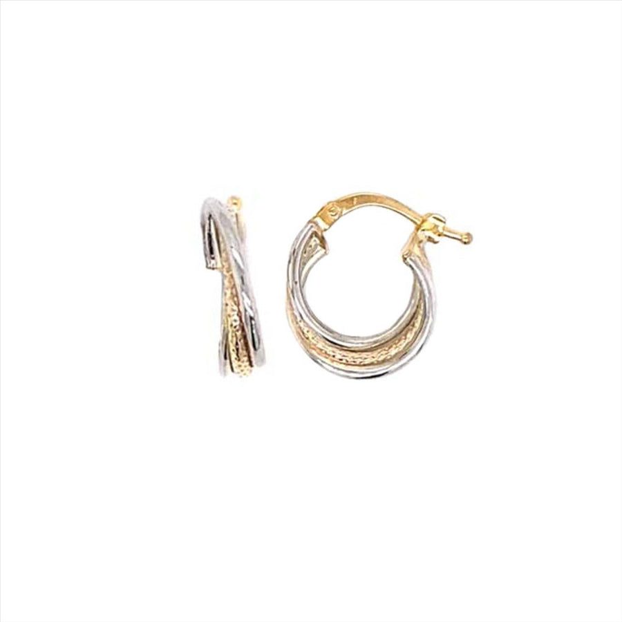 9k 2T Round Hoop Earrings 15mm Diameter. Triple Round Tubes 1.8mm Wide