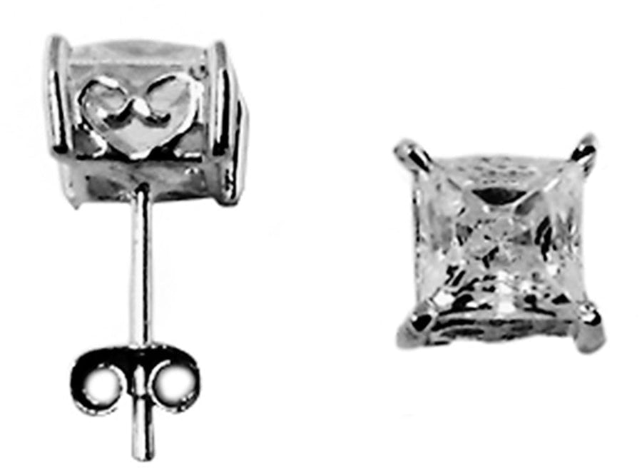9k WG CZ 4 Claw Princess Cut Stud Earrings 6mm