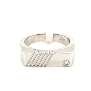 9k WG Polished Signet Ring with Diagonal Engraving, 1D=0.05ct. Size Q