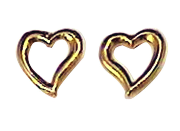 9k YG Curved Heart Stud Earrings