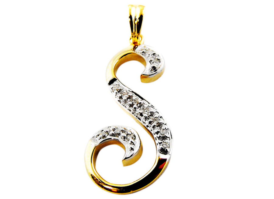9k YG Diamond Script Letter Pendant S with 11D=0.05ct 15mm