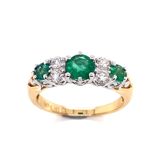 18k 2T Natural Emerald & Diamond Dress Ring with 3 Emerald=1.00ct & 4D=0.26ct. Size M