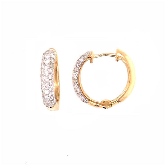 9k YG Diamond Huggie Earrings 60D=0.37ct 2.6mm Wide