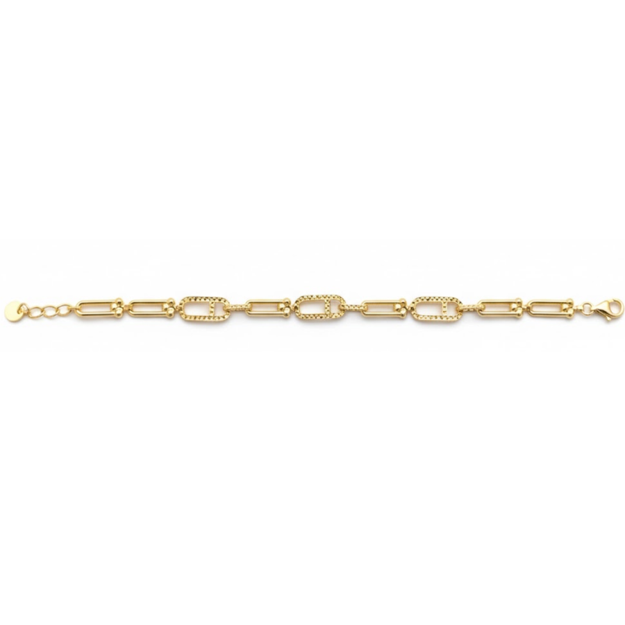 9k YG Hollow Diamond Cut Ball-Paperclip Bracelet 7mm wide. 19cm, including 2cm adjustable links